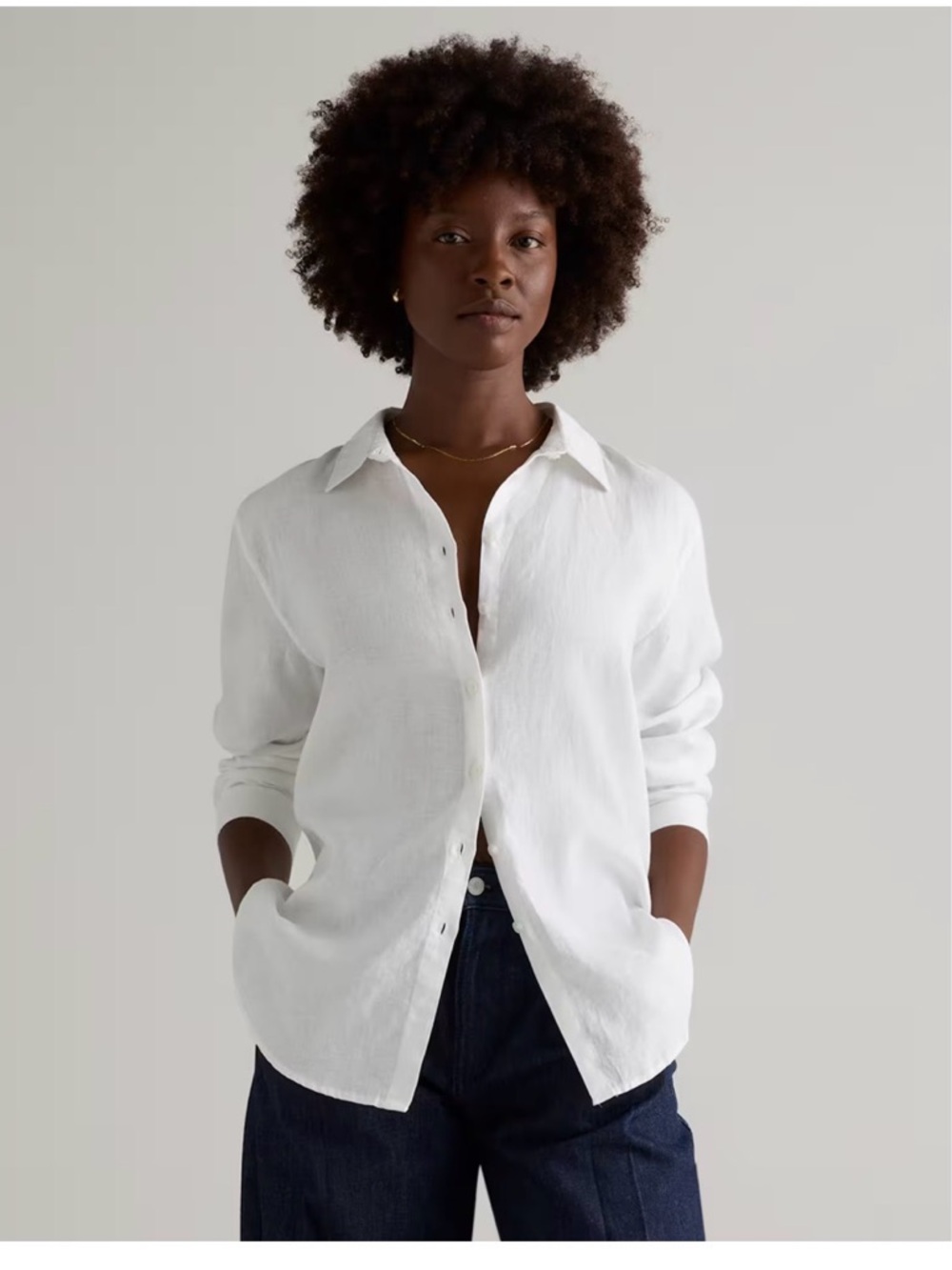 Quince 100% European Linen White Button-Down Long Sleeve Shirt